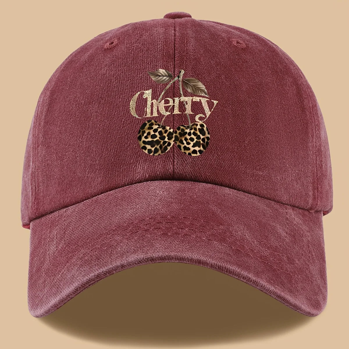 Leopard Print Baseball Cap Cherry Letters Unisex Daily Sun Hat