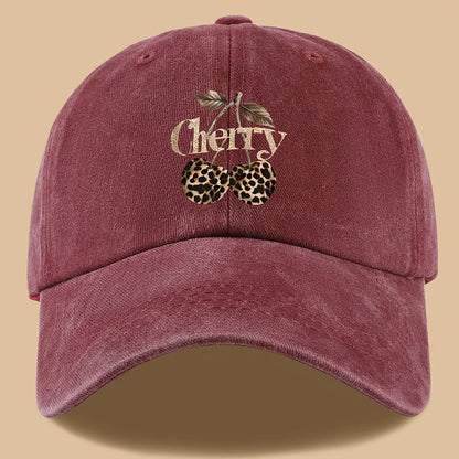 Leopard Print Baseball Cap Cherry Letters Unisex Daily Sun Hat