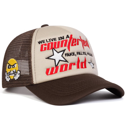 Unisex Pentagram Star World Embroidery Baseball Net Caps Spring and Summer