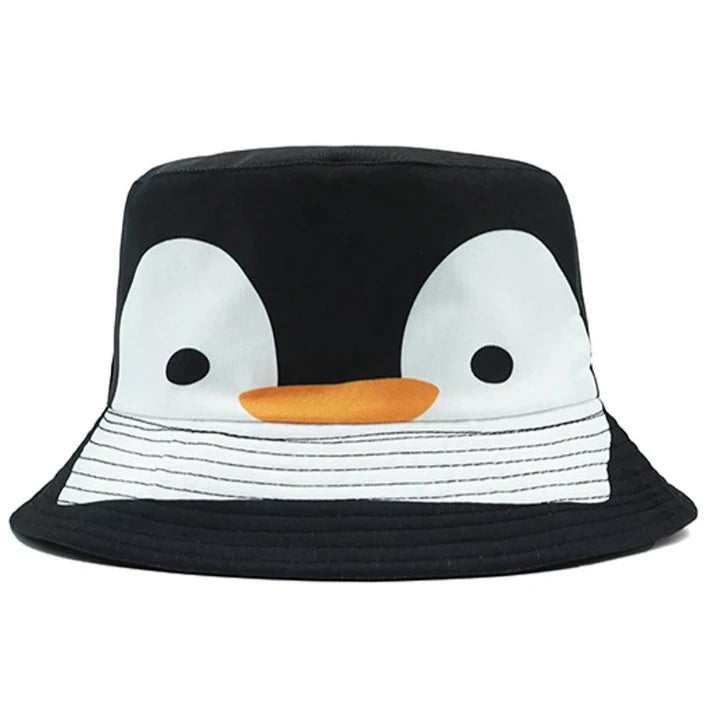 Bucket Hat Cartoon Penguin Pattern Print Fisherman Hats Fashion Design Double Sides