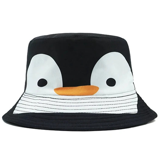Bucket Hat Cartoon Penguin Pattern Print Fisherman Hats Fashion Design Double Sides