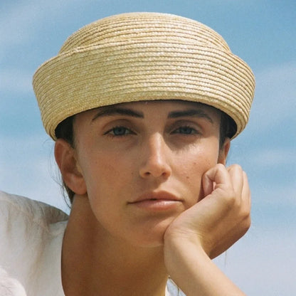 Ins Blogger Natural Straw Pillbox Hat Flat Berets Women