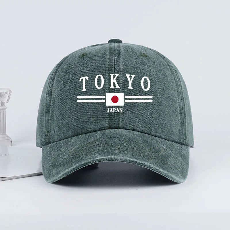 TOKYO JAPAN Printed Washed Baseball Cap Tokyo Japan Urban Style Classic Fashion Daily Commuting
