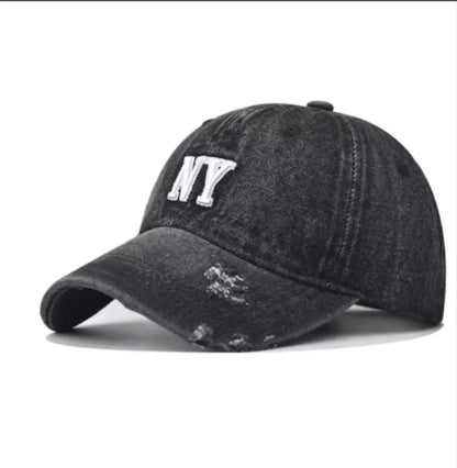 Street Retro-Style Embroidered Three-Dimensional NY Lettered Distressed Denim Baseball Cap
