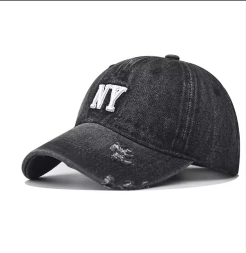 Street Retro-Style Embroidered Three-Dimensional NY Lettered Distressed Denim Baseball Cap