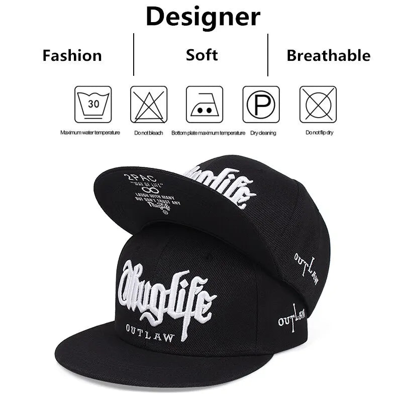 1 Pcs Fashion Fastball Cap Thug Life Embroidery Hip Hop Snapback Hat Adult