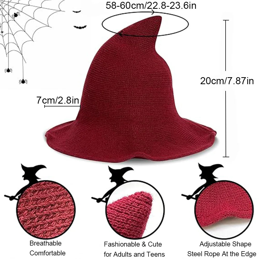 Halloween Witch Hat Long Point Hat Knitted Cap For Women Halloween Party Hat