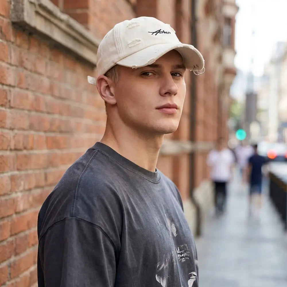Casual Unisex Baseball Cap Broken Hole Iron Ring Peaked Cap