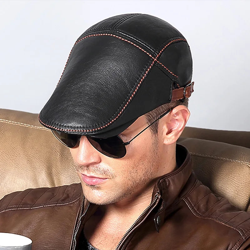 2025 Spring Man Genuine Leather Cowhide Beret Hats