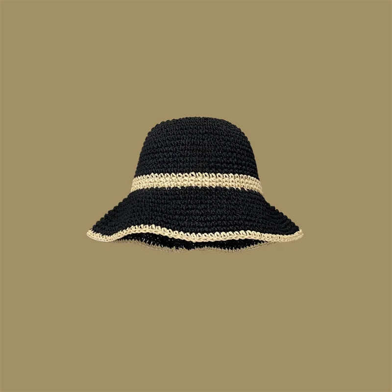 Fashion Wavy Brim Beach Straw Hat Summer Women Foldable Visor Bucket Hat