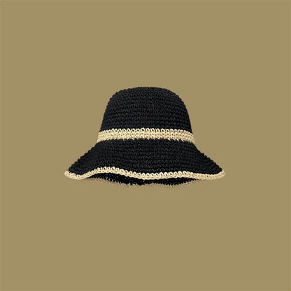 Fashion Wavy Brim Beach Straw Hat Summer Women Foldable Visor Bucket Hat
