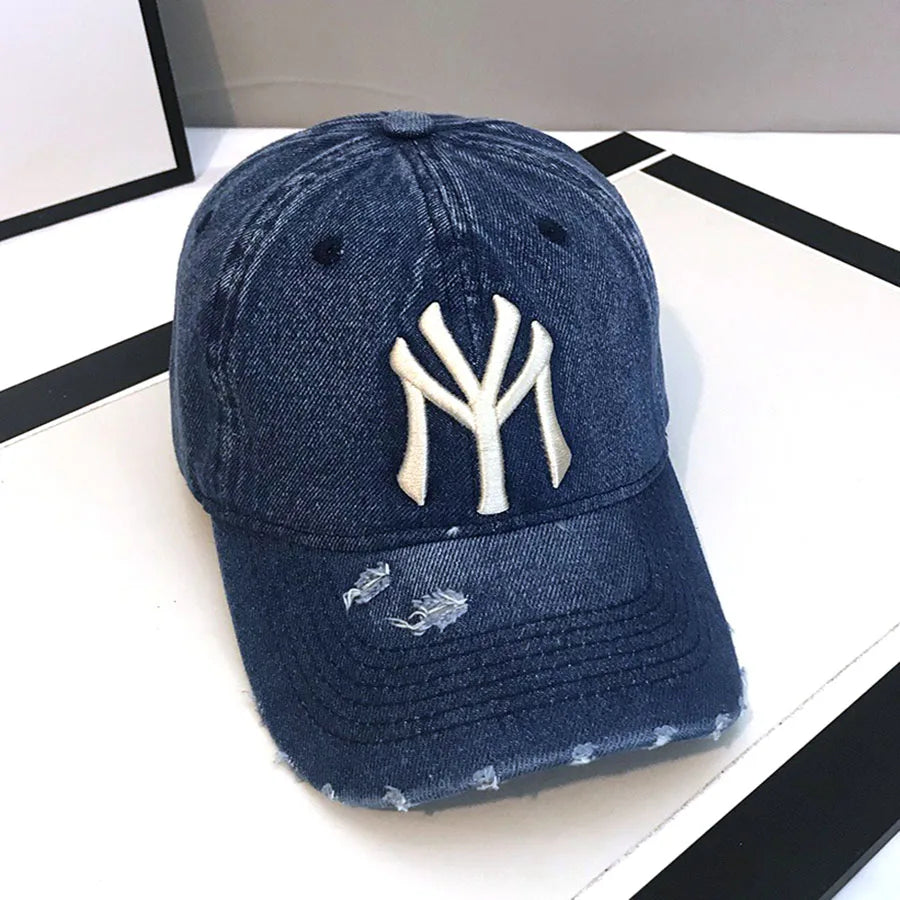 2026 New Unisex Letter Embroidery Hole Denim Baseball Caps