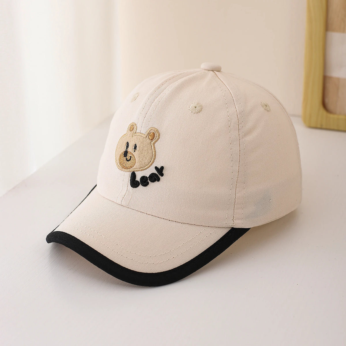 Child Sized Cute Bear Head and Bear Letter Embroidery Baseball Cap Adjustable Back Strap Suitable For Daily Wear
