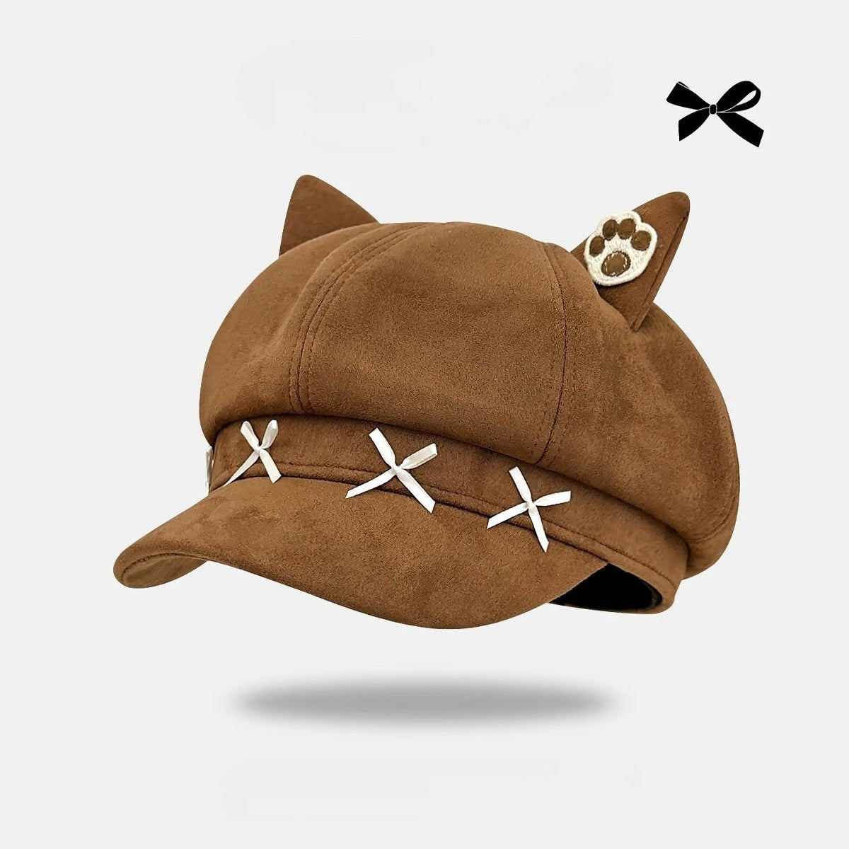 Retro Brown Beret Collection Cute Ear Flat Top Octagonal Beret