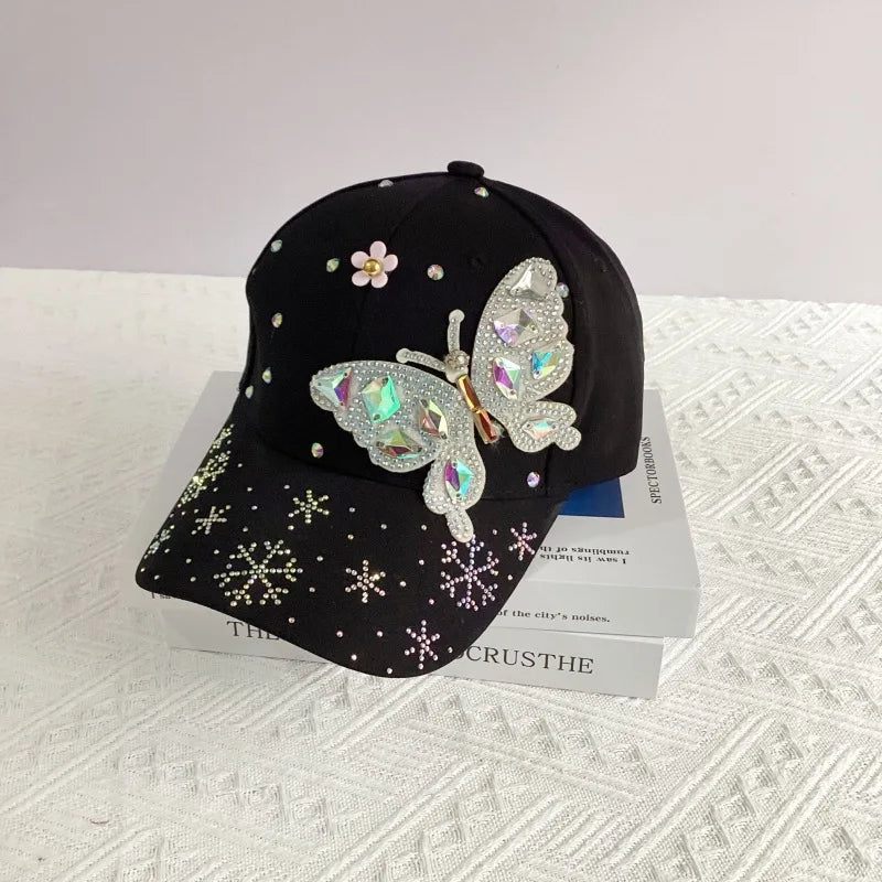 New Fashion Colorful Rhinestone Butterfly Baseball Cap