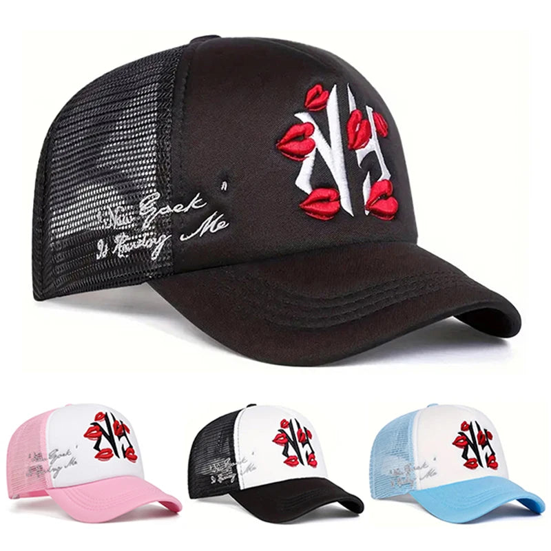 Fashionable Simple Hip Hop Hat NY Lipprint Embroidered Mesh Hat Baseball Hat