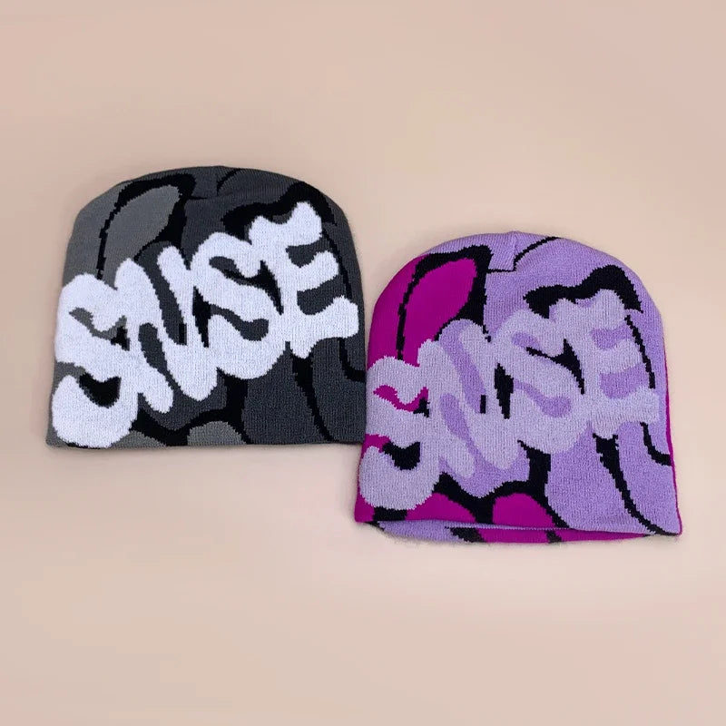 Color Block Letter Wool Knitted Hats