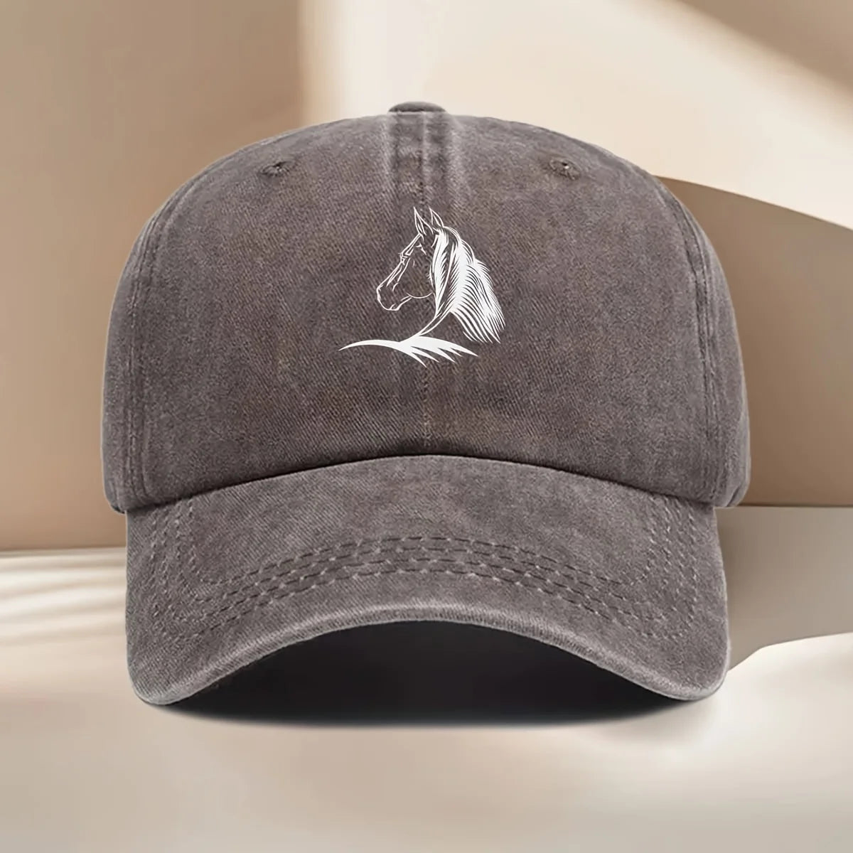 Women's Horse Print Baseball Cap, Elegant Horse Head Design, Durable Textile Fabric