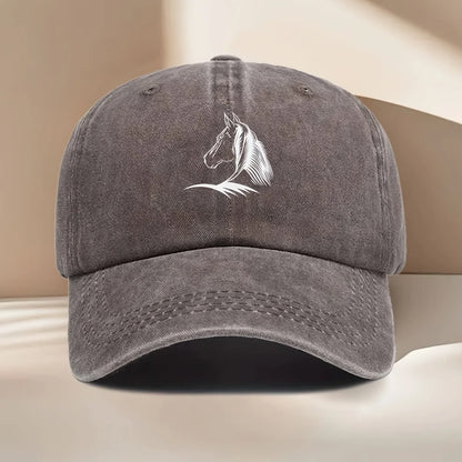 Women's Horse Print Baseball Cap, Elegant Horse Head Design, Durable Textile Fabric