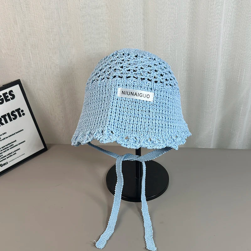 Korean Sle Summer Knitted Bucket Hat Women's