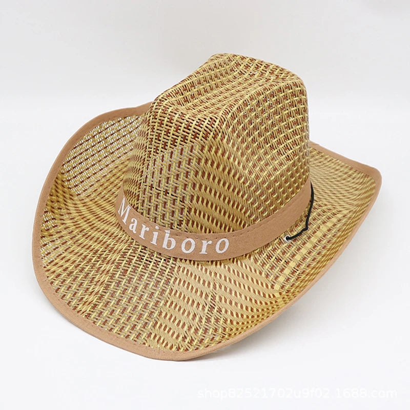Men Retro Western Cowboy Straw Sun Hat For Outdoor