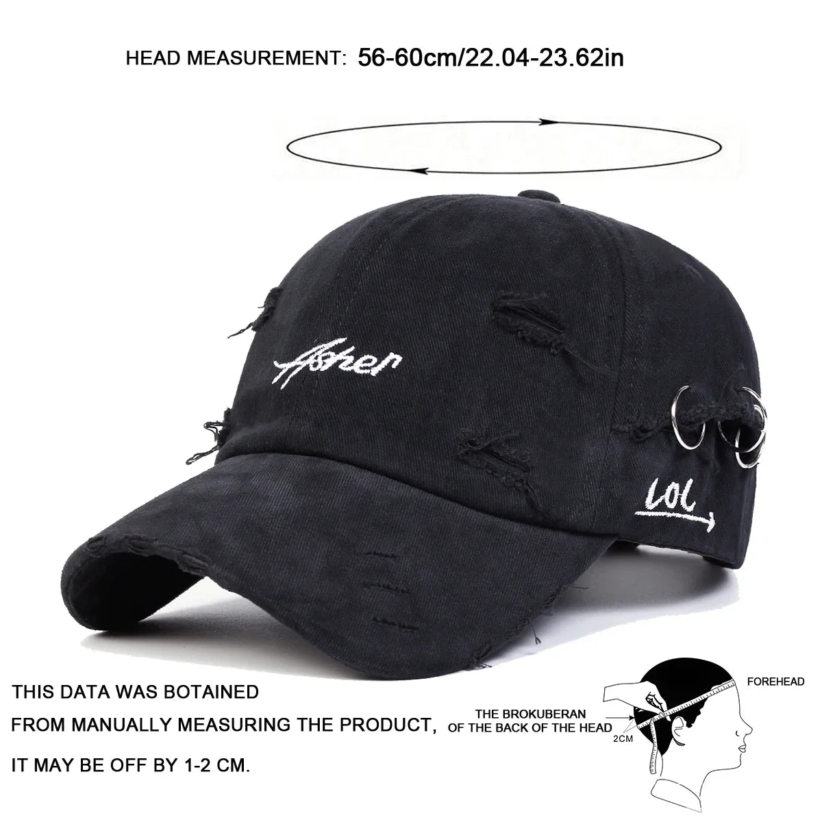 Unisex Asher Embroidery Hole Iron Ring Baseball Caps