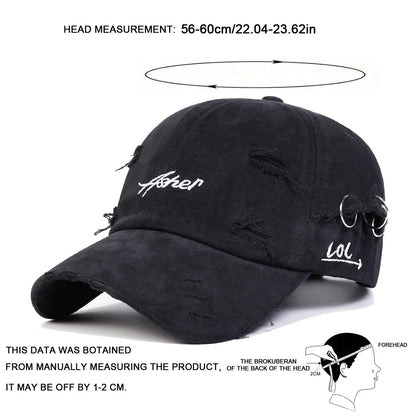 Unisex Asher Embroidery Hole Iron Ring Baseball Caps