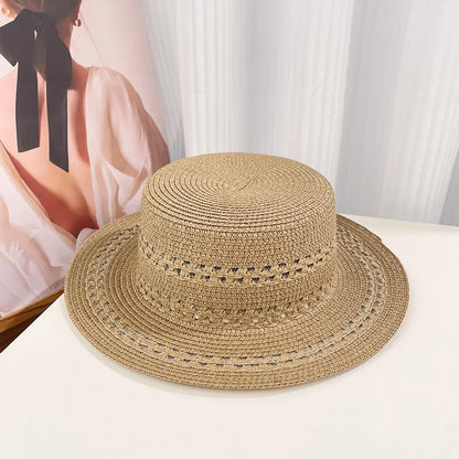 Woven Flat-Top Straw Hat For Women Summer