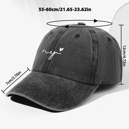 Small Heart Print Washed Vintage Baseball Cap Fashion Men Women Sun Hat