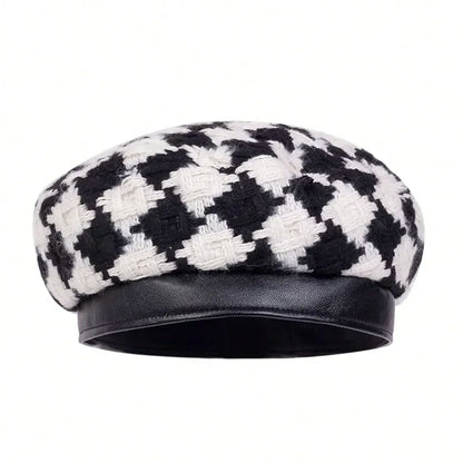 Women Grid Beret Hat Fashion Winter Autumn For Woman Retro Berets