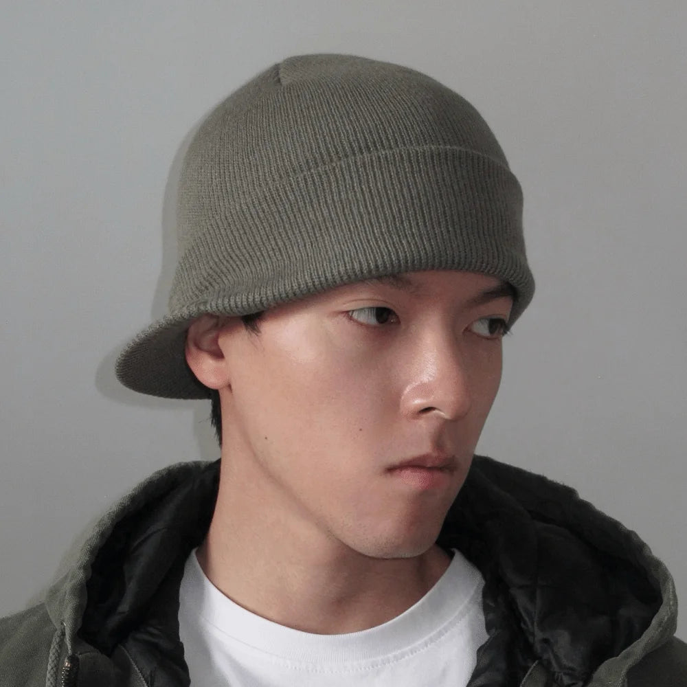 Solid Color Short Brim Beanie Cap Therma Soft Add Plush Lined Hat Outdoor
