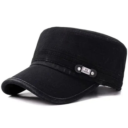 Washed Cotton Flat Top Military Cap Adjustable Outdoor