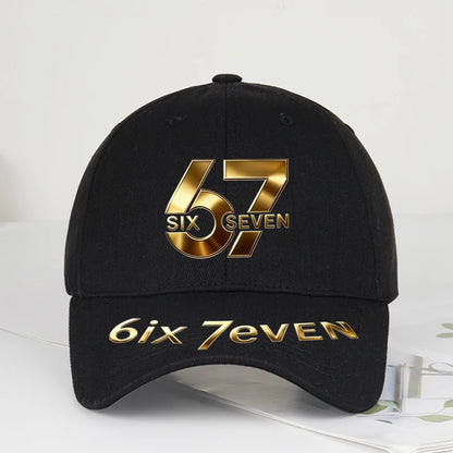 67 Six Seven Gold Letter Print Baseball Cap Adjustable Daily Wear Streetwear Hat For Trend Lovers