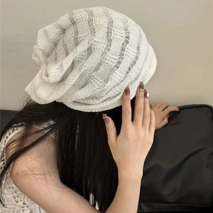 Fashion Hollow Pullover Hat Breathable Thin Beanies Hat Sweet Korean Style