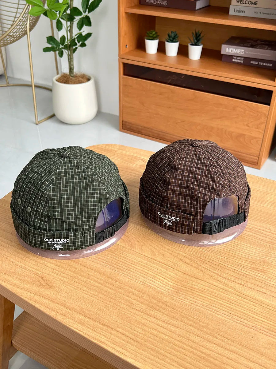 Plaid Quick-Dry Melon Cap Embroidered Dome Trendy Hip-Hop Hat For Men