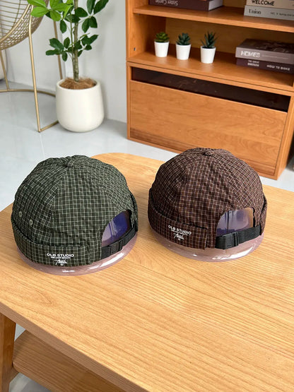Plaid Quick-Dry Melon Cap Embroidered Dome Trendy Hip-Hop Hat For Men