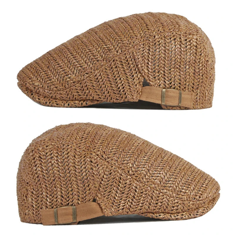 Summer Beret Hat Men Full Mesh Herringbone Cap