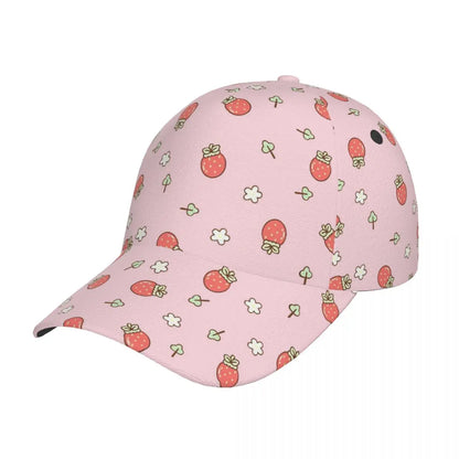 Strawberry Pattern Baseball Cap Adjustable Polyester Snapback Hat