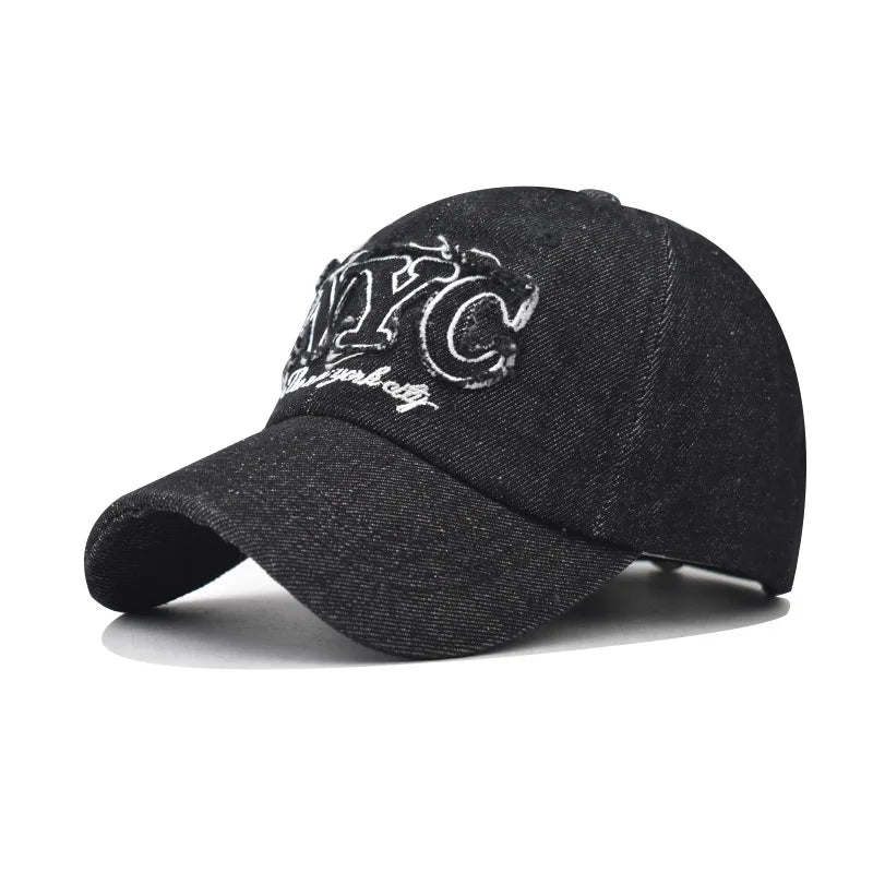 Denim Baseball Cap NYC Letters Embroidery Y2K Fashion Women Men Caps