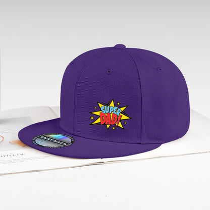 Retro Super Dad Comic-Style Printed Flat-Brim Hat Snapback Cap