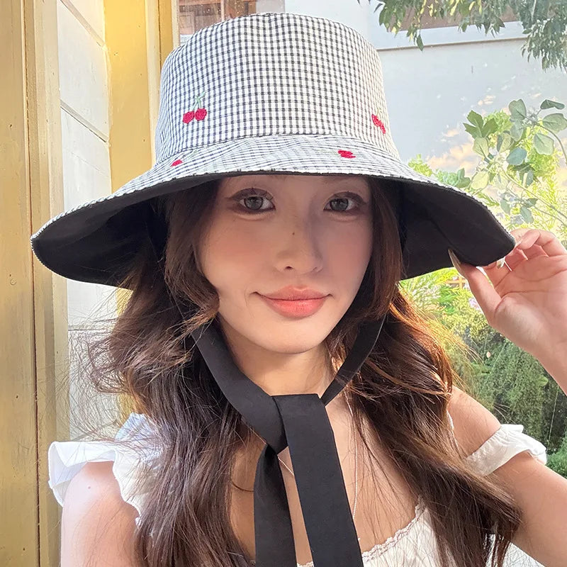 New Retro Plaid Fisherman Hat Woman's Spring And Summer