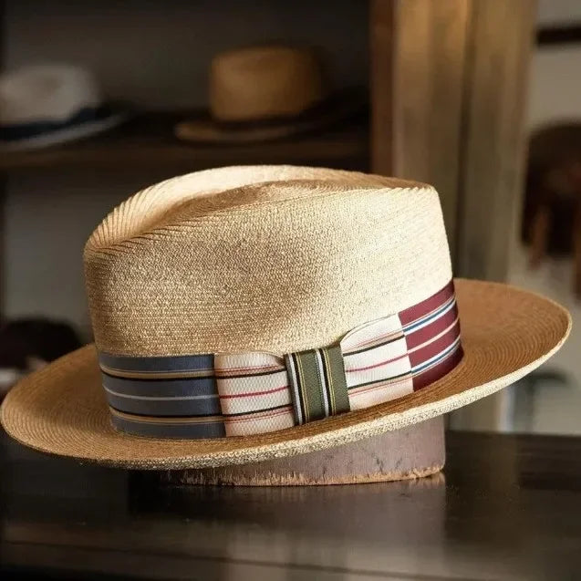 2025 New Fedora Straw Hat With Wide Striped Band