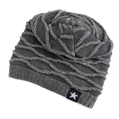 New Unisex Slouchy Winter Hats Add Fur Lined For Men And Women, Decor Five - Pointed Star