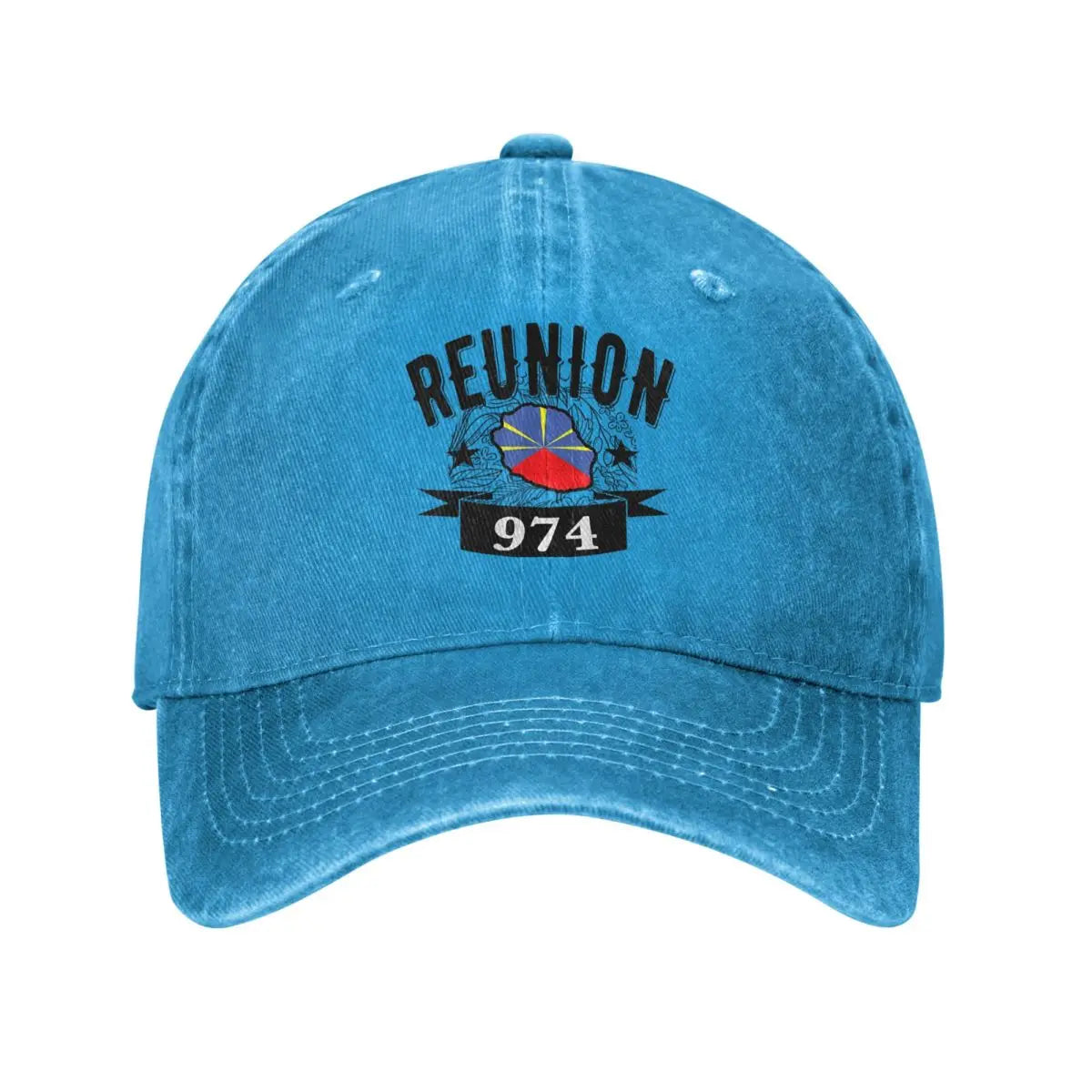Casual Reunion Island 974 Flag Map Baseball Caps Distressed Denim