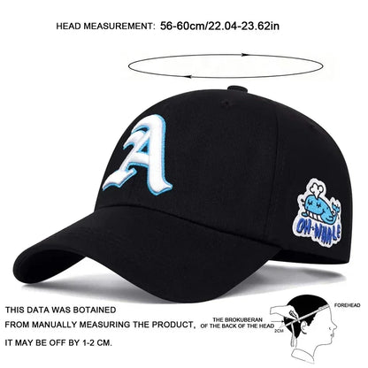 Unisex Gothic Letter A Side Whale Embroidery Baseball Caps Spring and Autumn