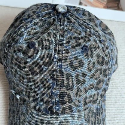 New Korean Leopard Print Ripped Baseball Cap