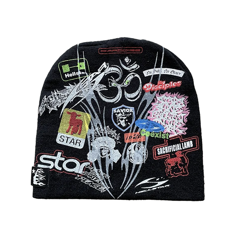 Patch Print Beanie Black Cap