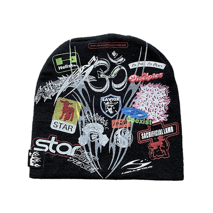 Patch Print Beanie Black Cap