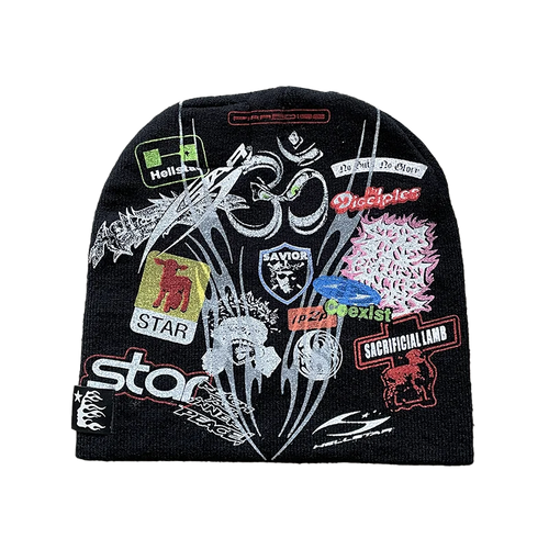 Patch Print Beanie Black Cap