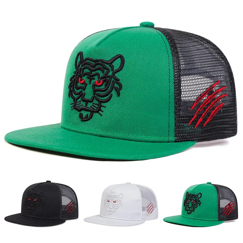Unisex Tiger Embroidery Baseball Net Hats Spring Summer